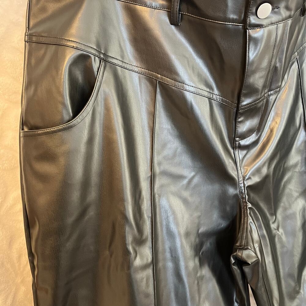 Pretty Little Things Sz 24 faux leather wide leg black pants long legs see board